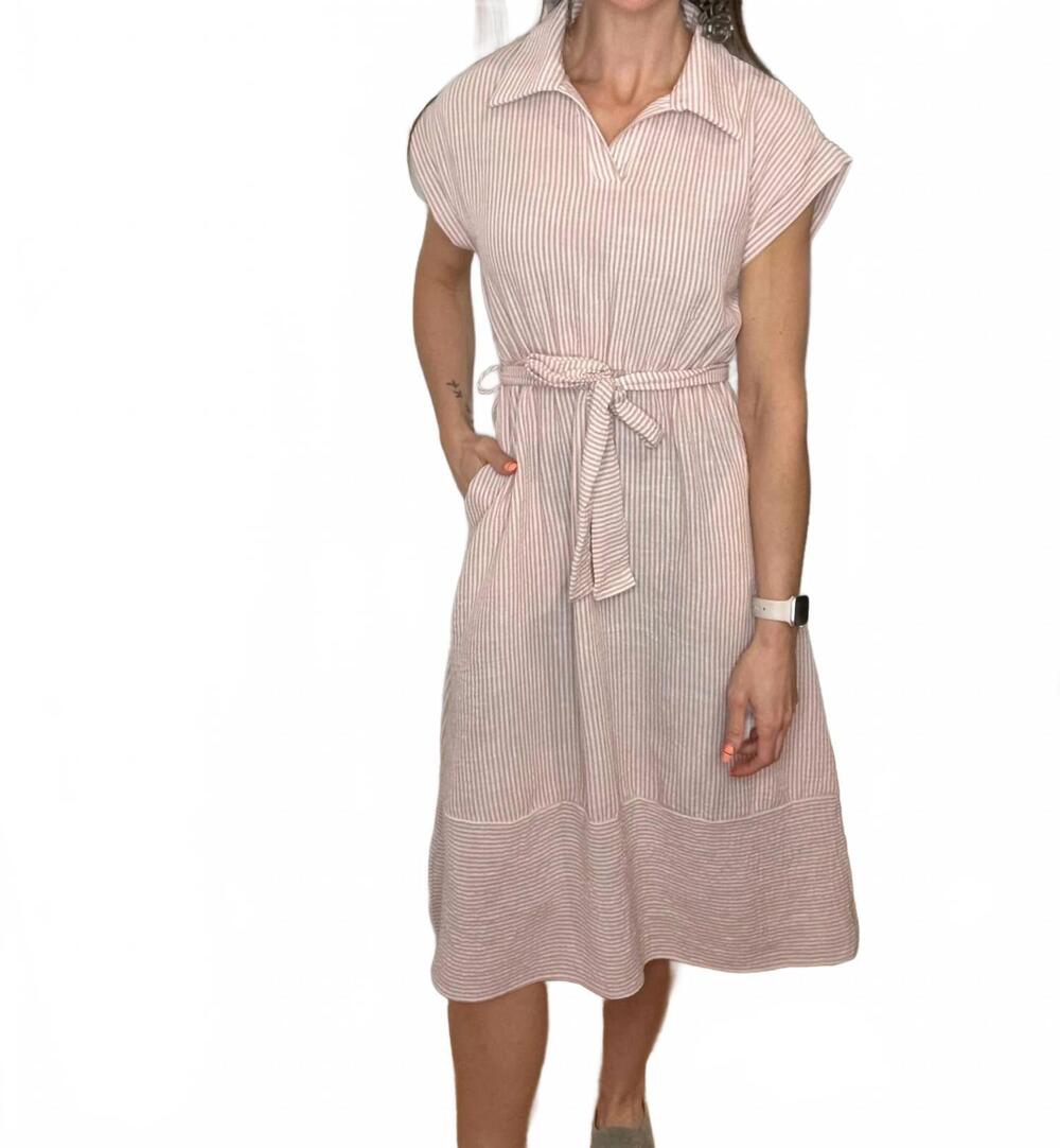 NEW HAPTICS raeann collared midi dress in pinstripe